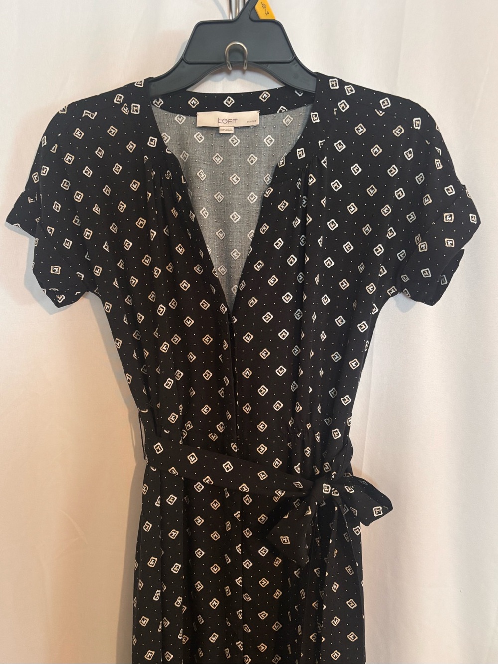LOFT Geo Pocket Shirt Dress ~ Black with White Diamond Print Size 00P
